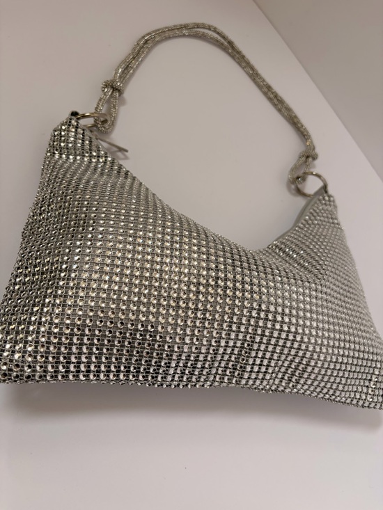 Handbags - Silver Crystal Mesh Shoulder Bag